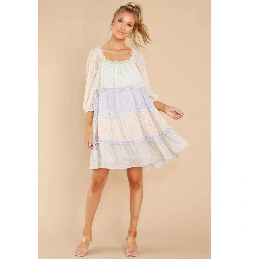 Storia Babydoll‎ Dress NWT Color Block Dress Boutique Size L H14